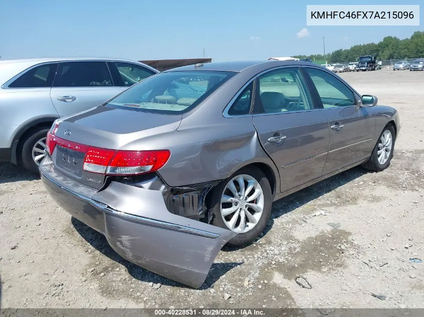 KMHFC46FX7A215096 2007 Hyundai Azera Limited/Se