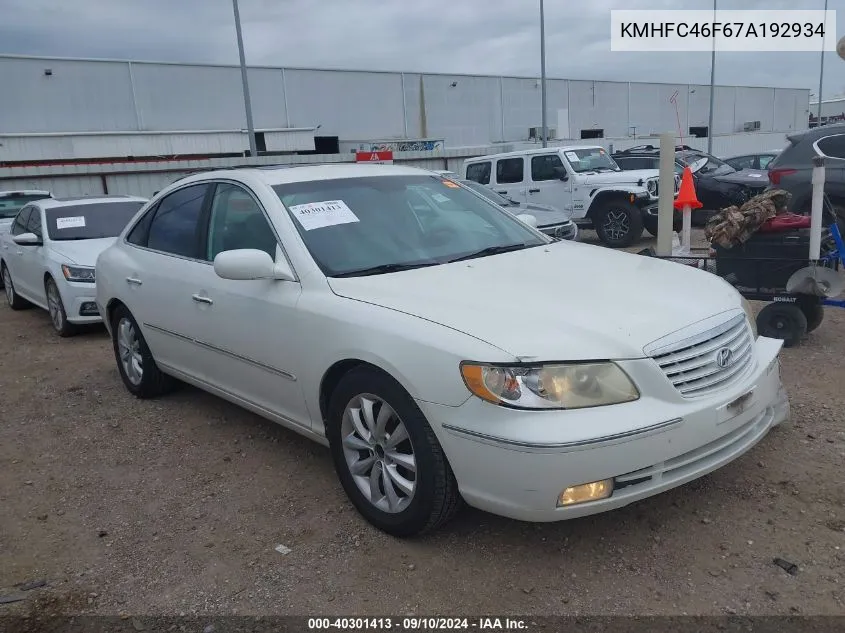 KMHFC46F67A192934 2007 Hyundai Azera Se/Limited