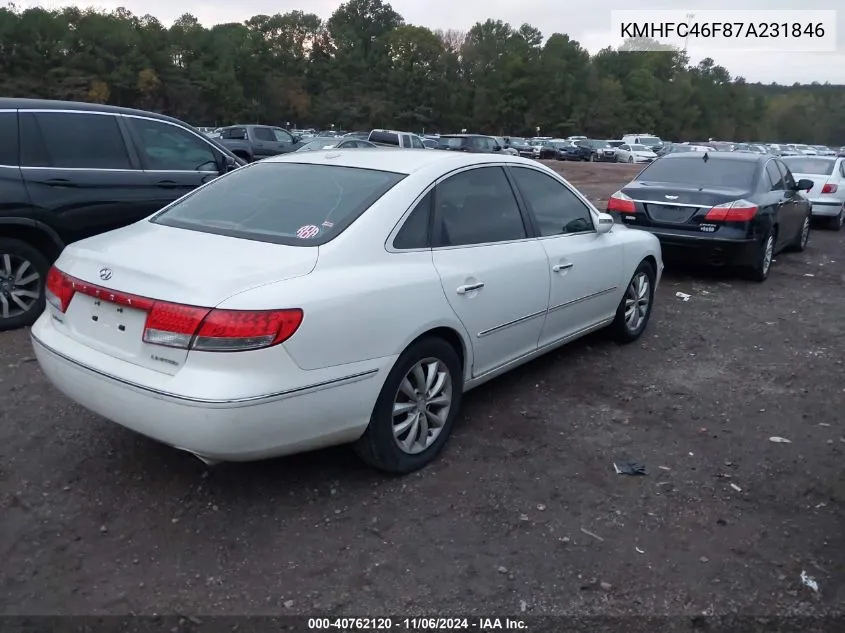 2007 Hyundai Azera Limited/Se VIN: KMHFC46F87A231846 Lot: 40762120