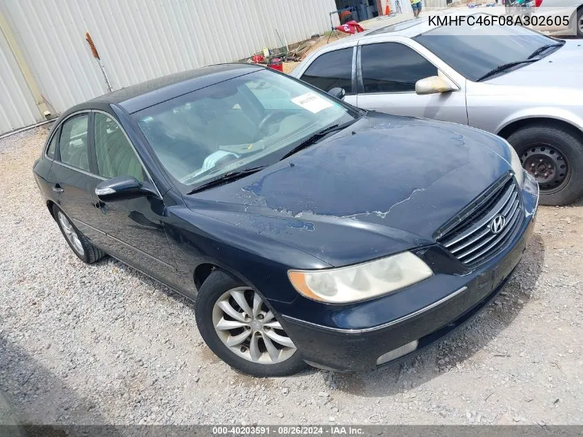 2008 Hyundai Azera Limited VIN: KMHFC46F08A302605 Lot: 40203591