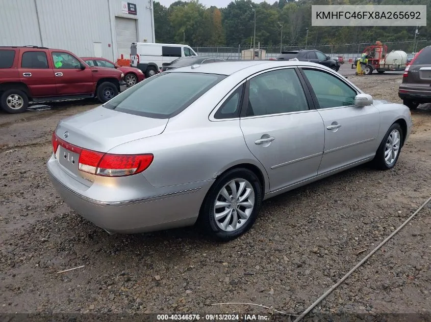 2008 Hyundai Azera Limited VIN: KMHFC46FX8A265692 Lot: 40346576