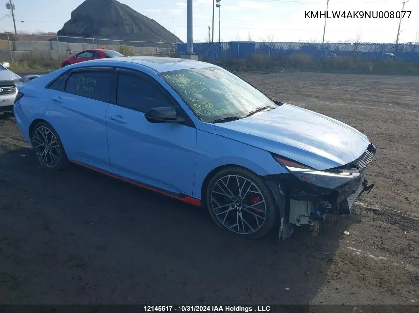 2022 Hyundai Elantra N VIN: KMHLW4AK9NU008077 Lot: 12145517