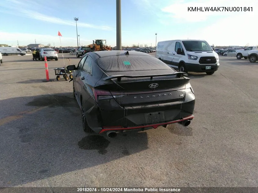 2022 Hyundai Elantra N VIN: KMHLW4AK7NU001841 Lot: 20182074