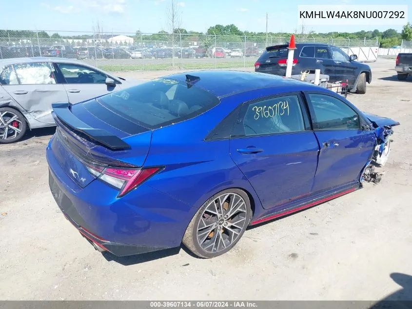 2022 Hyundai Elantra N VIN: KMHLW4AK8NU007292 Lot: 39607134