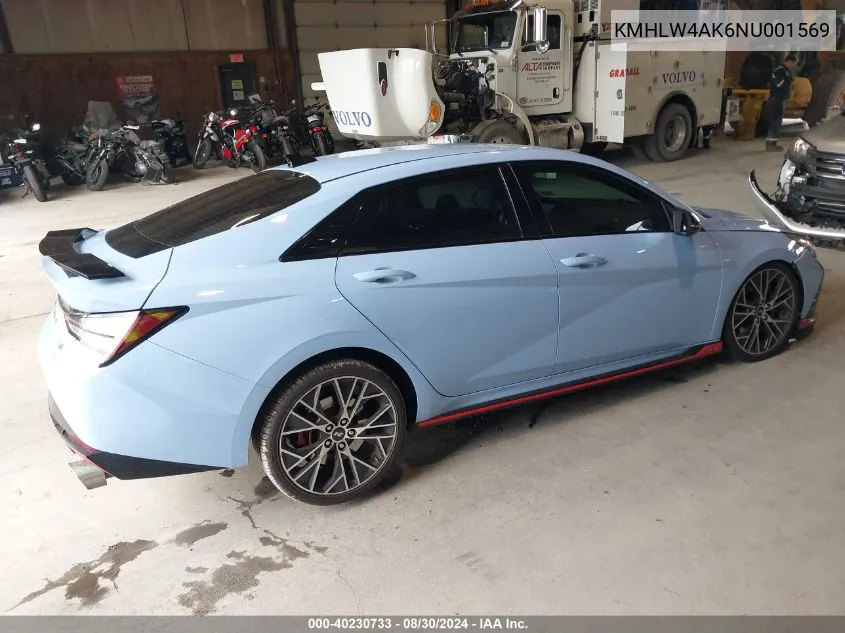 2022 Hyundai Elantra N VIN: KMHLW4AK6NU001569 Lot: 40230733