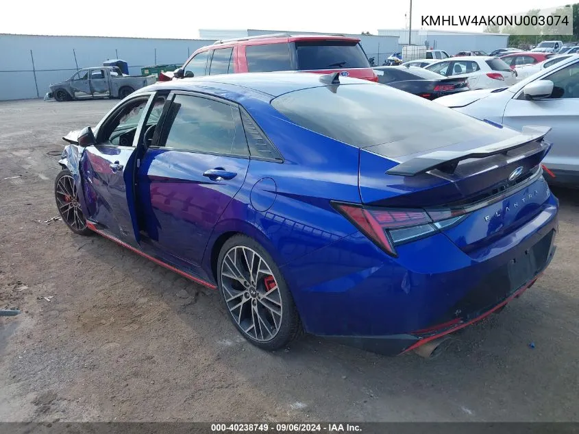 2022 Hyundai Elantra N VIN: KMHLW4AK0NU003074 Lot: 40238749