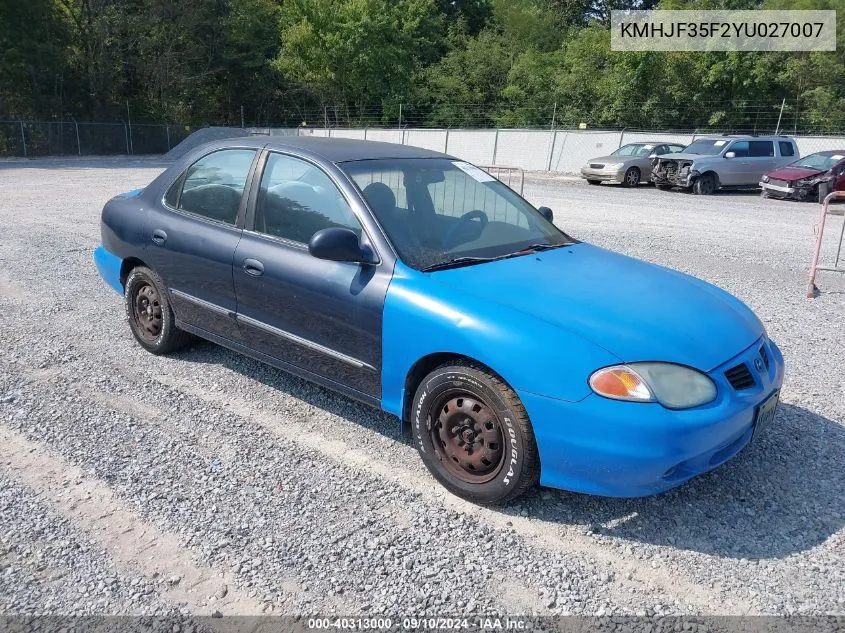 2000 Hyundai Elantra Gls VIN: KMHJF35F2YU027007 Lot: 40313000