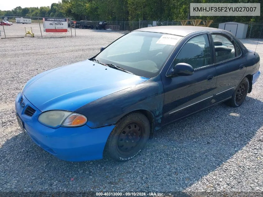 2000 Hyundai Elantra Gls VIN: KMHJF35F2YU027007 Lot: 40313000