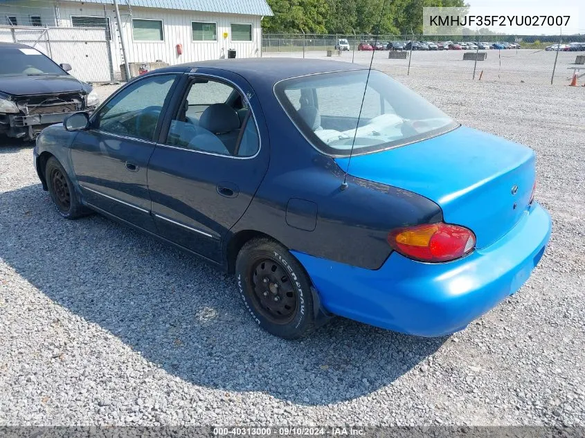 2000 Hyundai Elantra Gls VIN: KMHJF35F2YU027007 Lot: 40313000