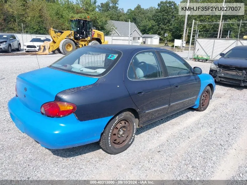 2000 Hyundai Elantra Gls VIN: KMHJF35F2YU027007 Lot: 40313000