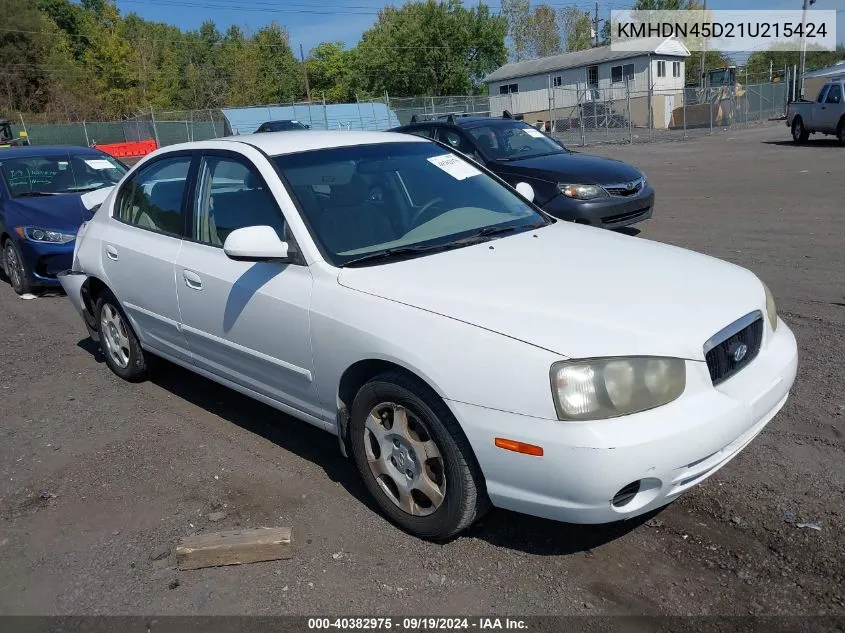 2001 Hyundai Elantra Gls VIN: KMHDN45D21U215424 Lot: 40382975