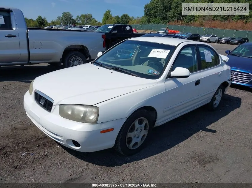 2001 Hyundai Elantra Gls VIN: KMHDN45D21U215424 Lot: 40382975