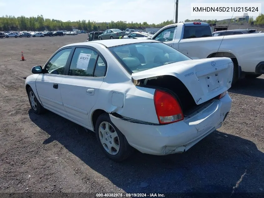 2001 Hyundai Elantra Gls VIN: KMHDN45D21U215424 Lot: 40382975