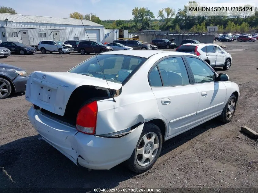 2001 Hyundai Elantra Gls VIN: KMHDN45D21U215424 Lot: 40382975