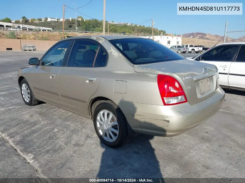 2001 Hyundai Elantra Gls VIN: KMHDN45D81U117773 Lot: 40594714