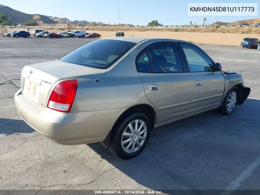 2001 Hyundai Elantra Gls VIN: KMHDN45D81U117773 Lot: 40594714