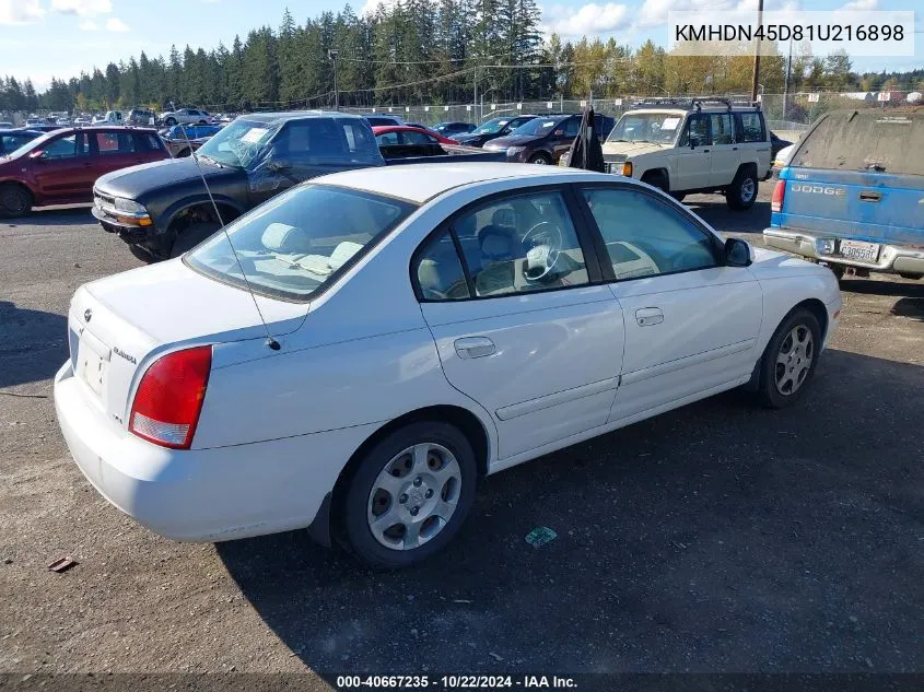 2001 Hyundai Elantra Gls VIN: KMHDN45D81U216898 Lot: 40667235