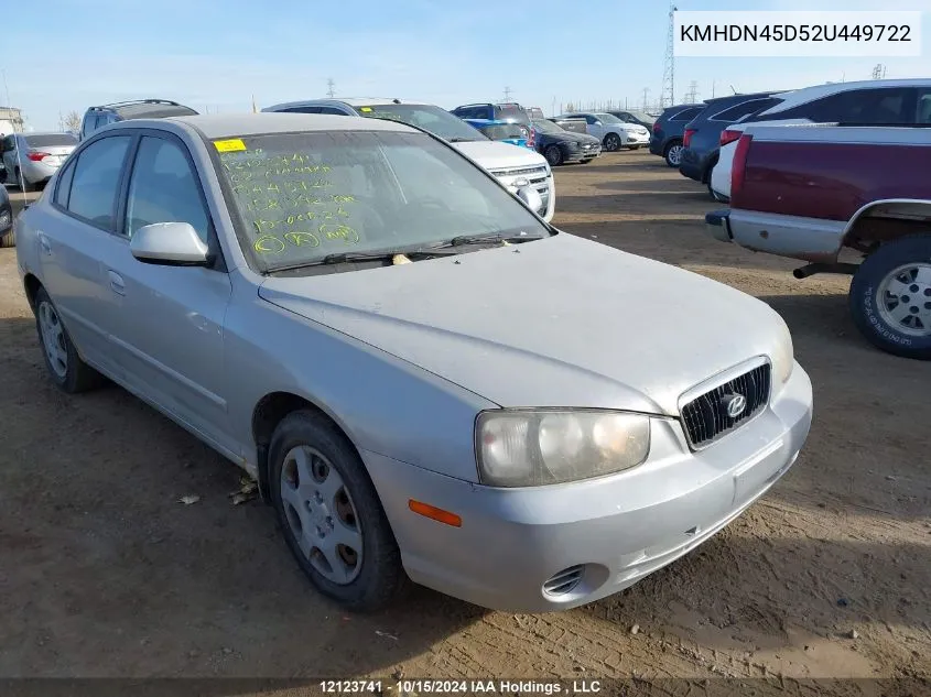 2002 Hyundai Elantra Gls VIN: KMHDN45D52U449722 Lot: 12123741