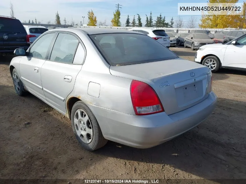 2002 Hyundai Elantra Gls VIN: KMHDN45D52U449722 Lot: 12123741