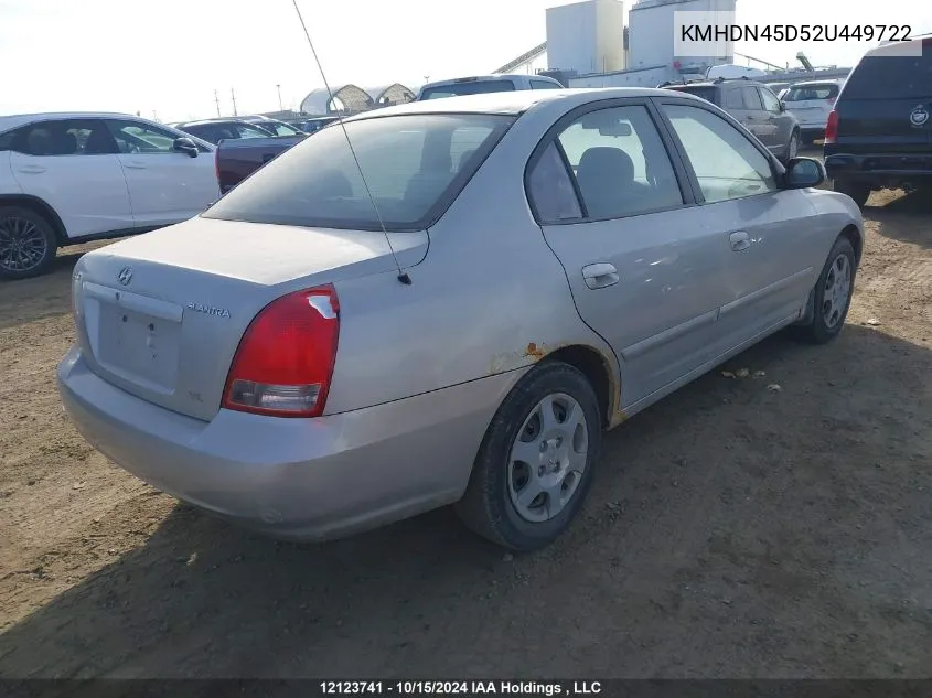 2002 Hyundai Elantra Gls VIN: KMHDN45D52U449722 Lot: 12123741