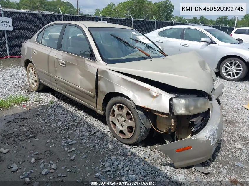 2002 Hyundai Elantra Gls VIN: KMHDN45D52U392745 Lot: 39914724