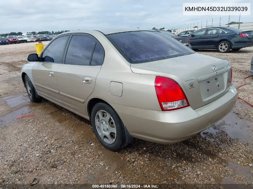 2002 Hyundai Elantra Gls VIN: KMHDN45D32U339039 Lot: 40160360