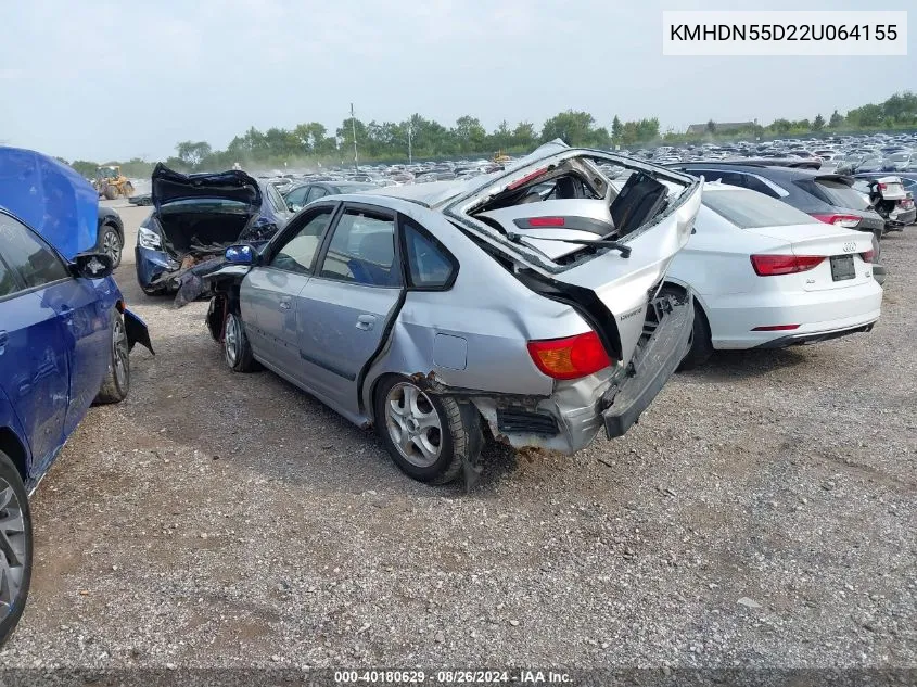 2002 Hyundai Elantra Gt VIN: KMHDN55D22U064155 Lot: 40180629