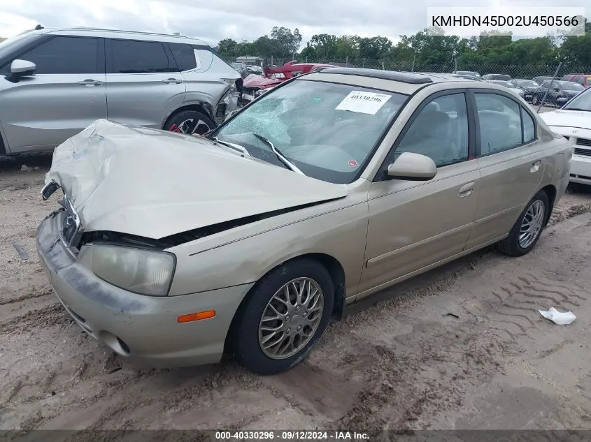 2002 Hyundai Elantra Gls/Gt VIN: KMHDN45D02U450566 Lot: 40330296