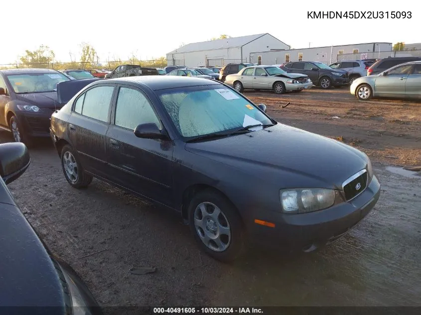 2002 Hyundai Elantra Gls VIN: KMHDN45DX2U315093 Lot: 40491605