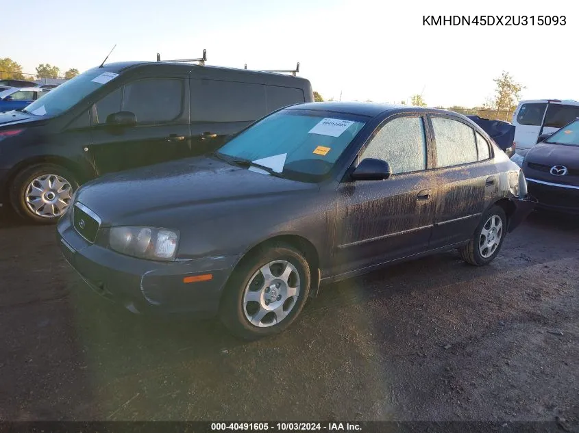 2002 Hyundai Elantra Gls VIN: KMHDN45DX2U315093 Lot: 40491605