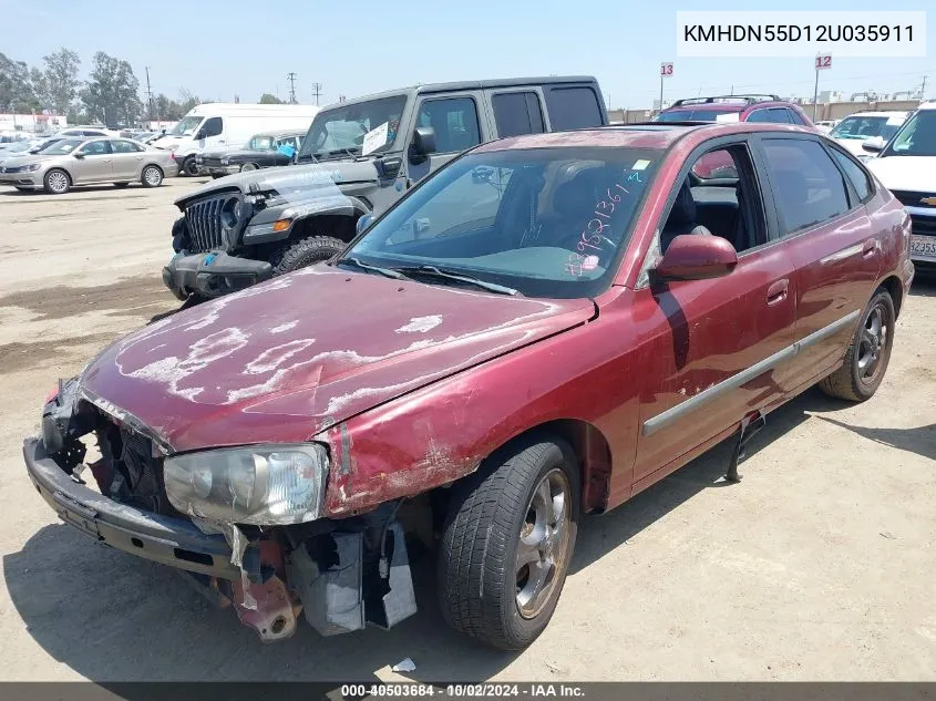 2002 Hyundai Elantra Gt VIN: KMHDN55D12U035911 Lot: 40503684