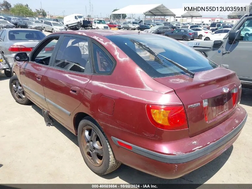 2002 Hyundai Elantra Gt VIN: KMHDN55D12U035911 Lot: 40503684