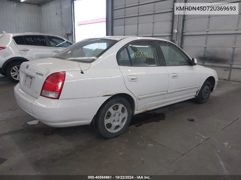 2002 Hyundai Elantra Gls VIN: KMHDN45D72U369693 Lot: 40594961