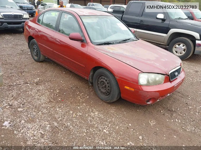 2002 Hyundai Elantra Gls VIN: KMHDN45DX2U332783 Lot: 40708397