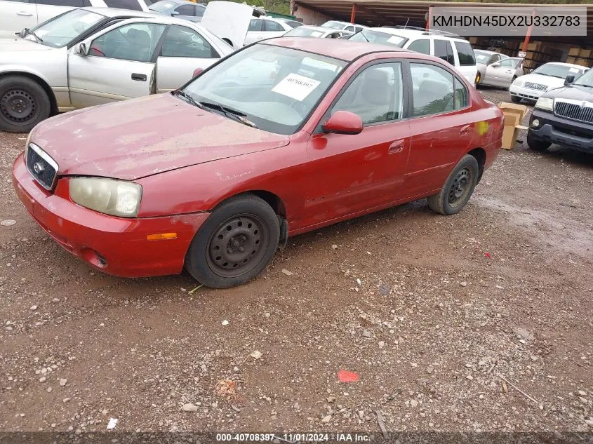 2002 Hyundai Elantra Gls VIN: KMHDN45DX2U332783 Lot: 40708397