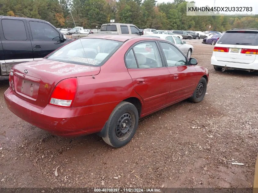 2002 Hyundai Elantra Gls VIN: KMHDN45DX2U332783 Lot: 40708397