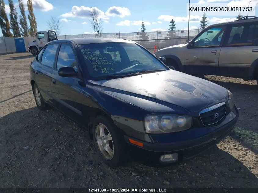 2003 Hyundai Elantra Gt VIN: KMHDN55D63U081753 Lot: 12141390