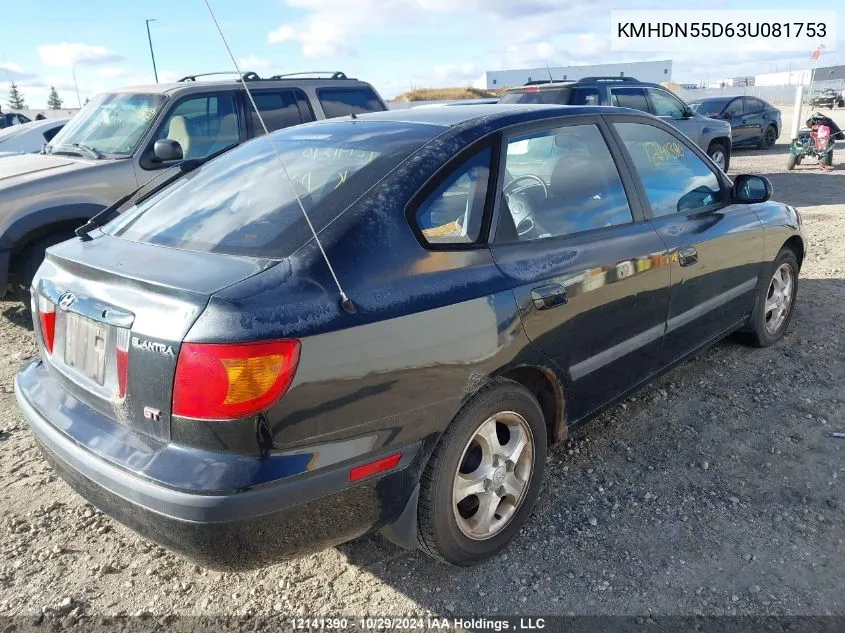 2003 Hyundai Elantra Gt VIN: KMHDN55D63U081753 Lot: 12141390