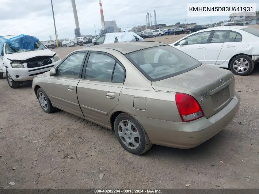 2003 Hyundai Elantra Gls/Gt VIN: KMHDN45D83U641931 Lot: 40282284