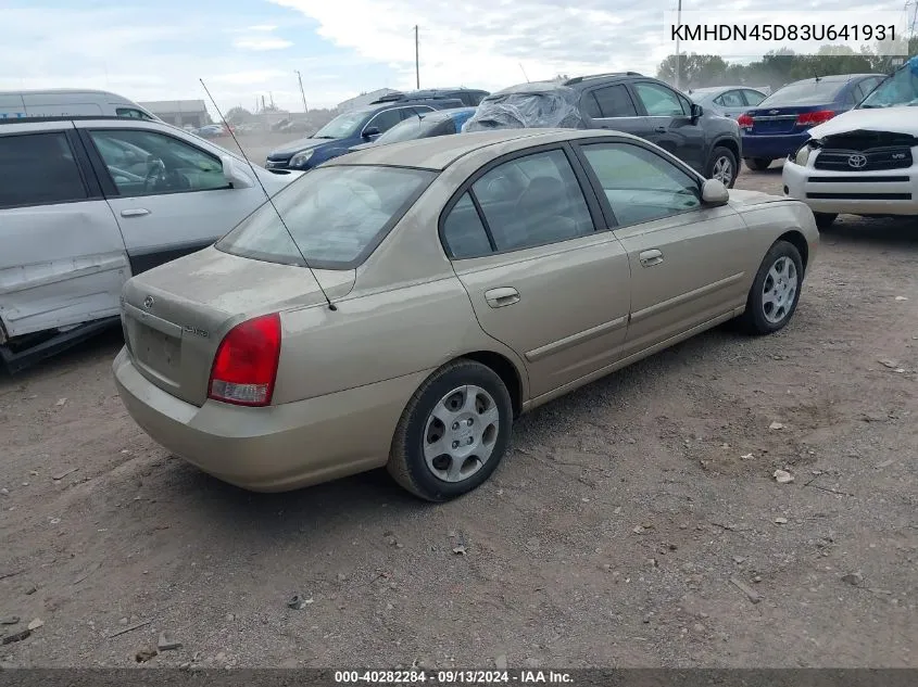 2003 Hyundai Elantra Gls/Gt VIN: KMHDN45D83U641931 Lot: 40282284