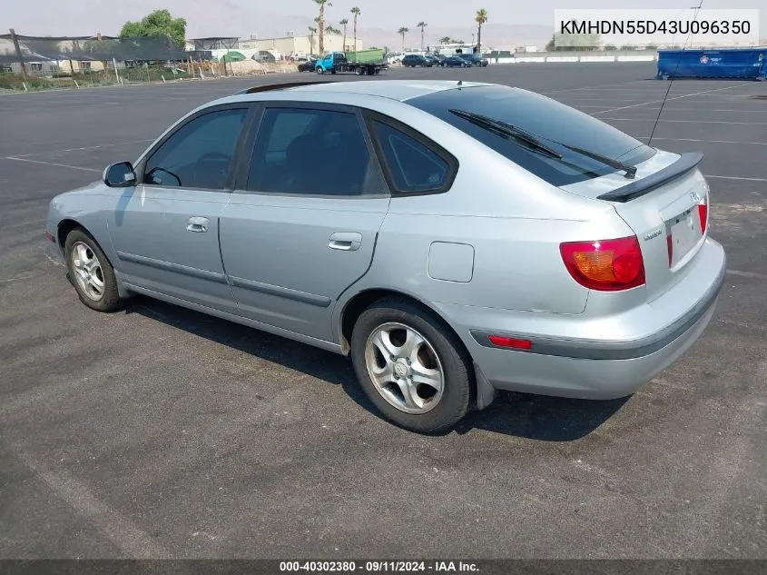 2003 Hyundai Elantra Gt VIN: KMHDN55D43U096350 Lot: 40302380