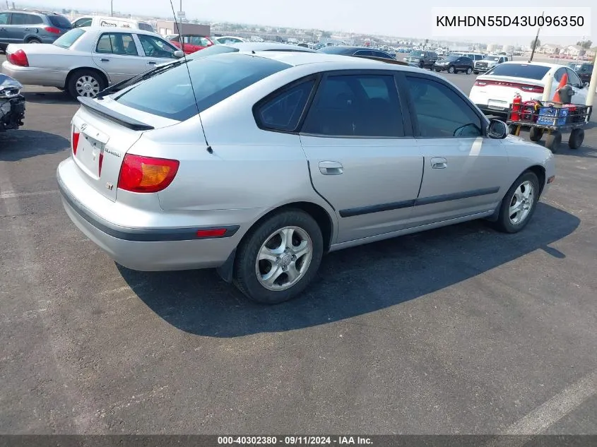 2003 Hyundai Elantra Gt VIN: KMHDN55D43U096350 Lot: 40302380