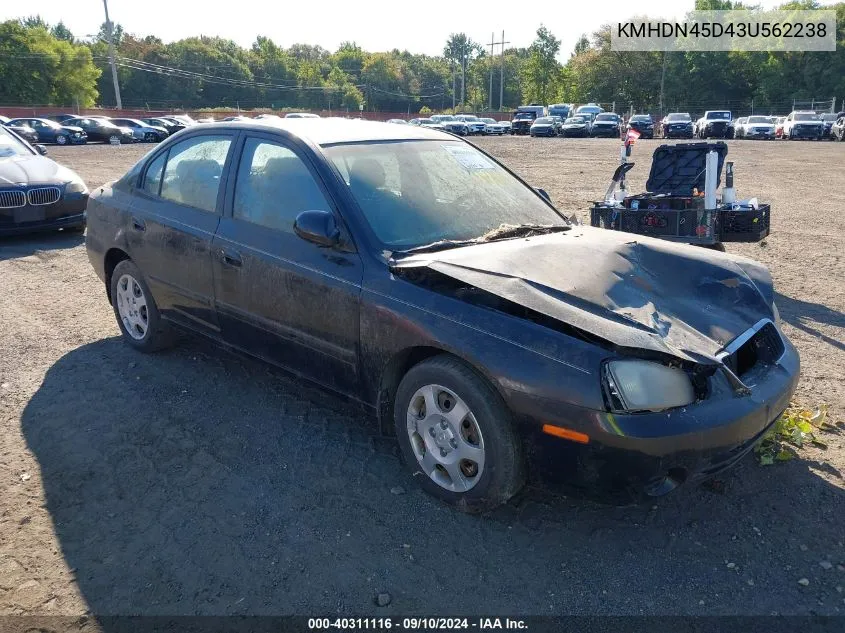 2003 Hyundai Elantra Gls/Gt VIN: KMHDN45D43U562238 Lot: 40311116