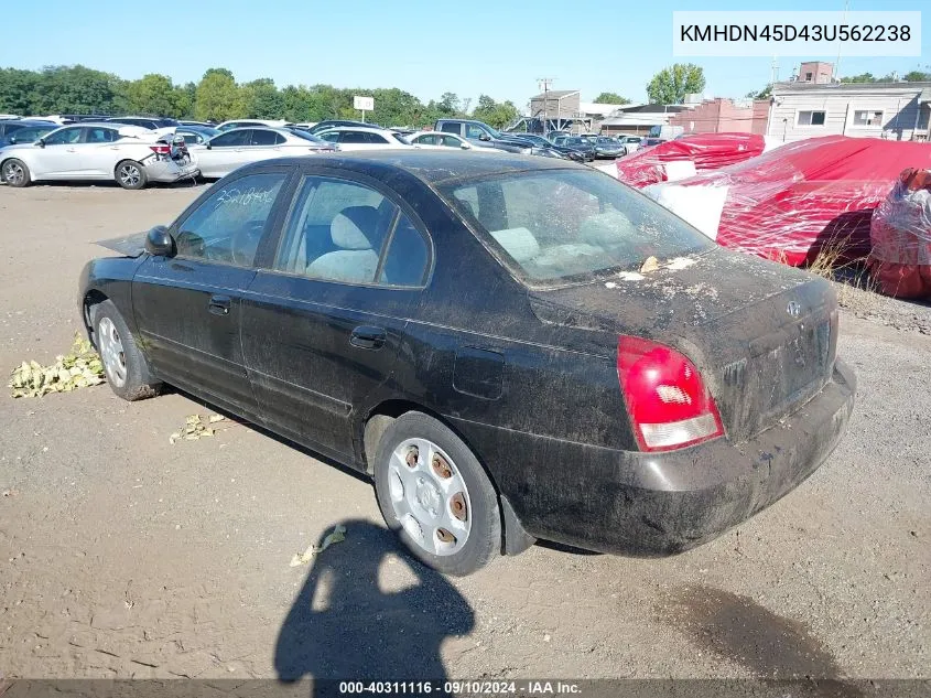 KMHDN45D43U562238 2003 Hyundai Elantra Gls/Gt