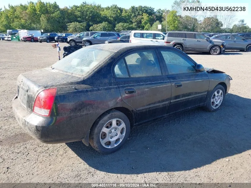 2003 Hyundai Elantra Gls/Gt VIN: KMHDN45D43U562238 Lot: 40311116