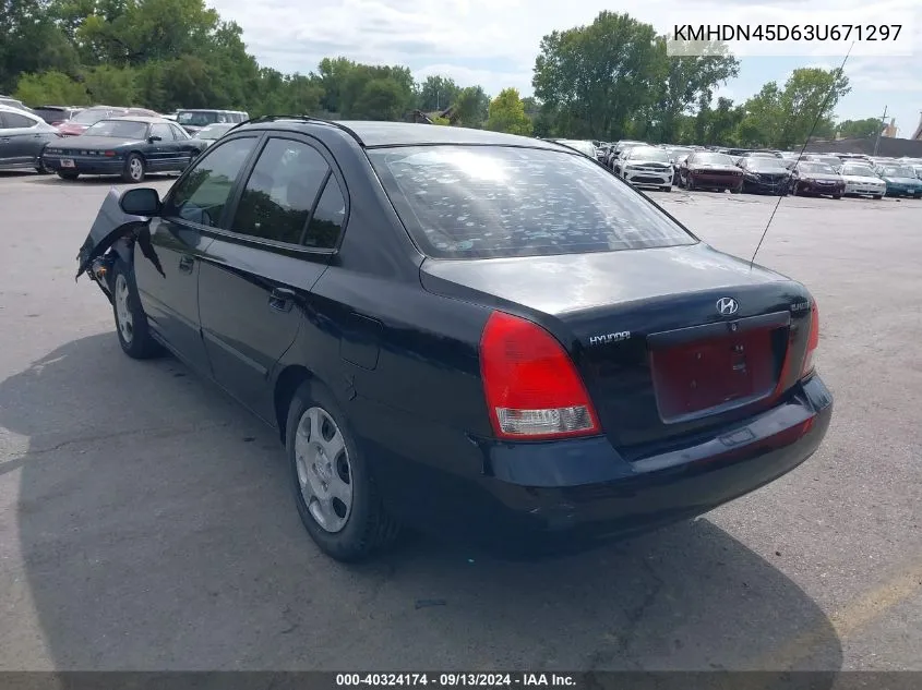 2003 Hyundai Elantra Gls/Gt VIN: KMHDN45D63U671297 Lot: 40324174