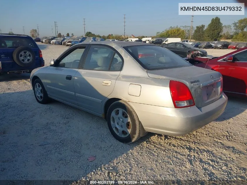 2003 Hyundai Elantra Gls/Gt VIN: KMHDN45D83U479332 Lot: 40353799