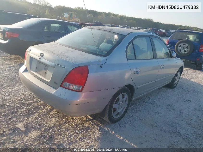 2003 Hyundai Elantra Gls/Gt VIN: KMHDN45D83U479332 Lot: 40353799