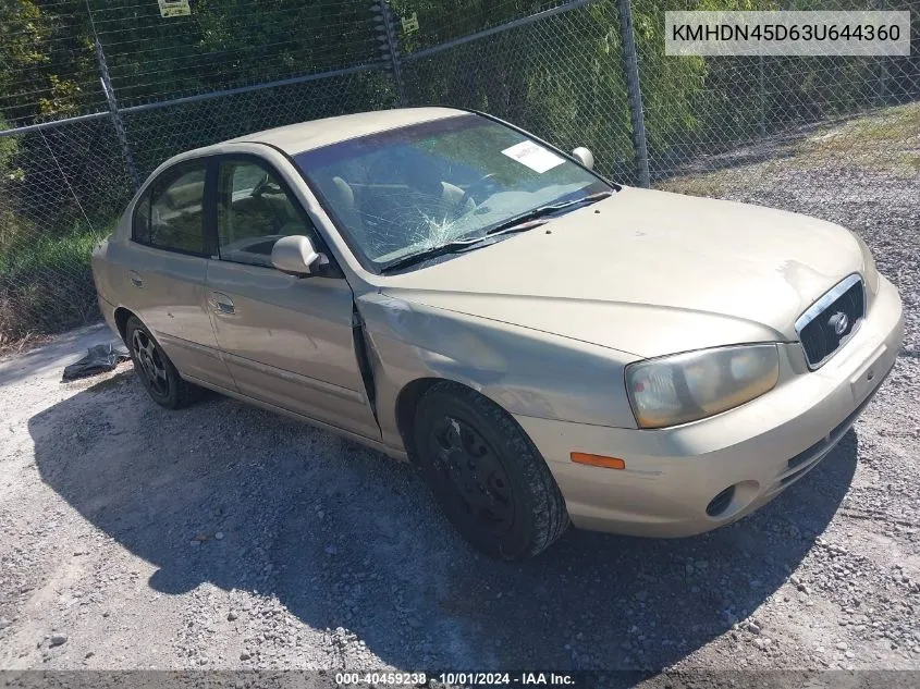 2003 Hyundai Elantra Gls/Gt VIN: KMHDN45D63U644360 Lot: 40459238