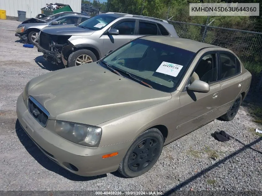 2003 Hyundai Elantra Gls/Gt VIN: KMHDN45D63U644360 Lot: 40459238